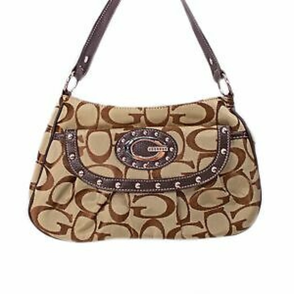 BROWN AND TAN LOGO SHOULDER BAG PURSE